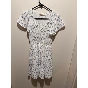 Altar'd State Blue Floral Smocked Mini Dress V-Neck Flutter Sleeve Medium D34628